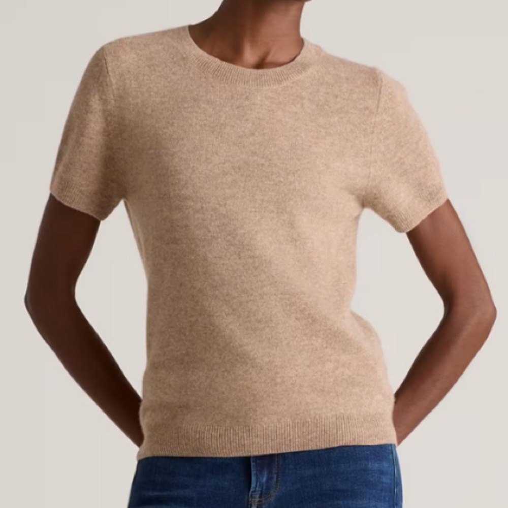 Quince Mongolian Cashmere T Shirt, Short Sleeve Sweater Oatmeal